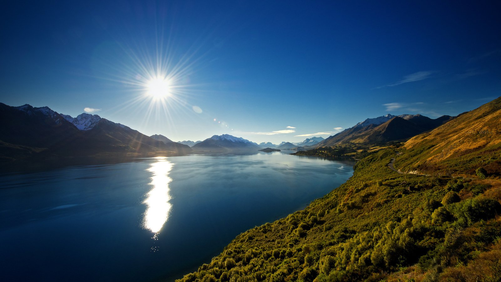 Обои озеро, горы, новая зеландия, lake, mountains, new zealand разрешение 1920x1080 Загрузить