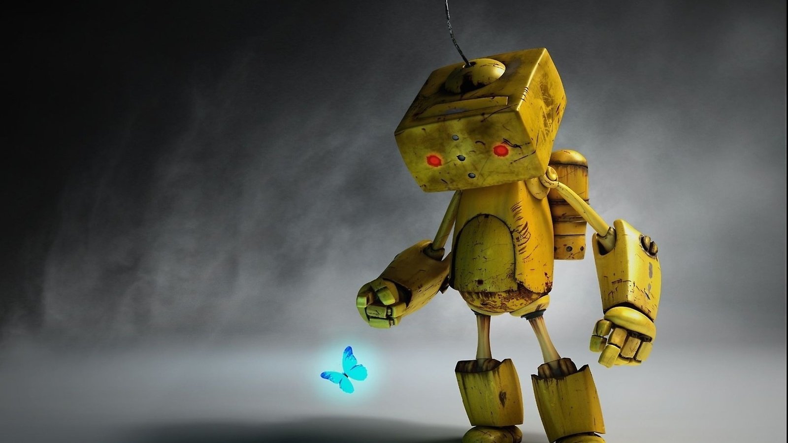 Обои робот с бабочкой, robot with butterfly разрешение 2560x1440 Загрузить