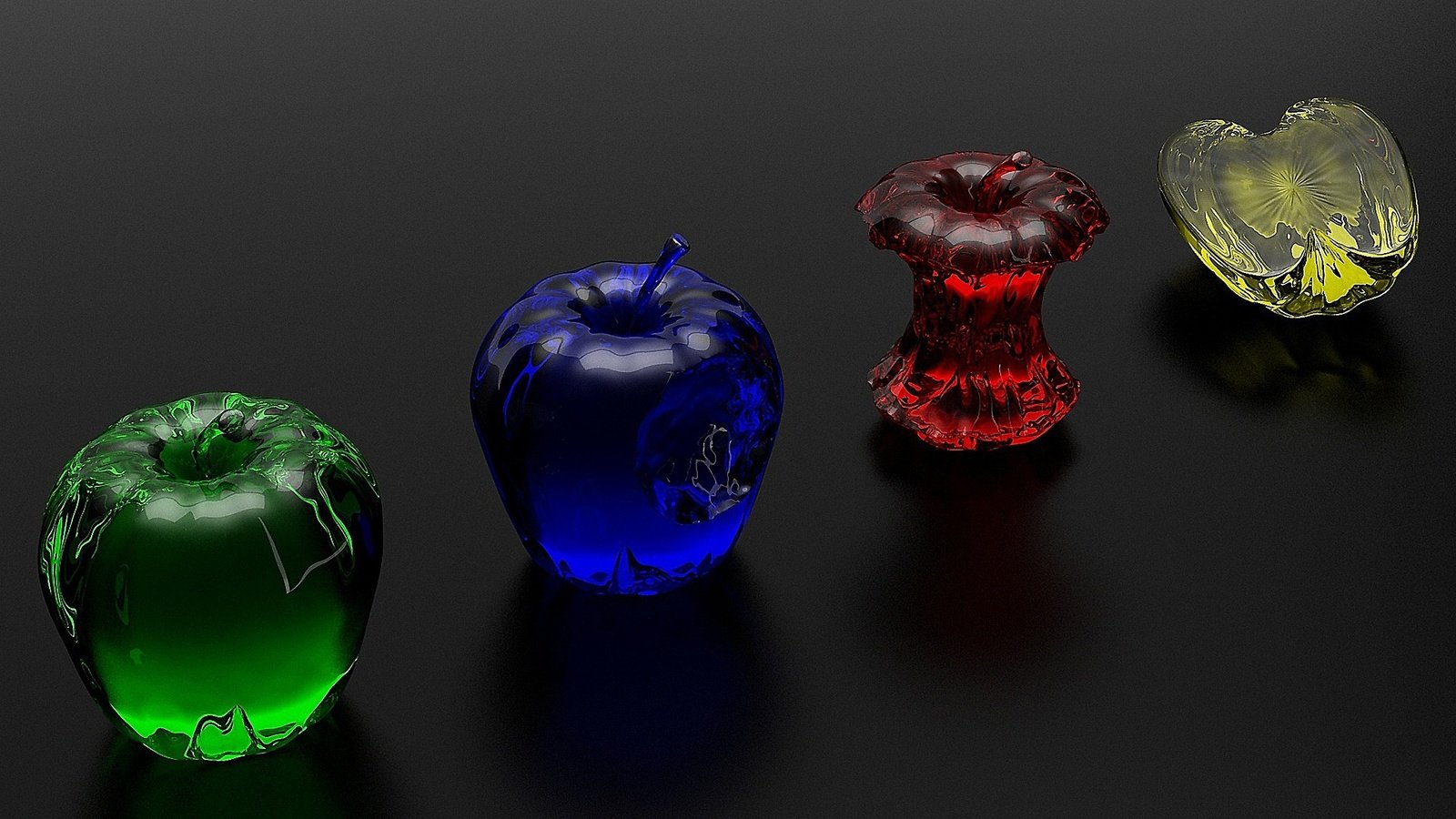 Обои разноцветные яблоки из стекла, colourful apples of glass разрешение 2560x1440 Загрузить