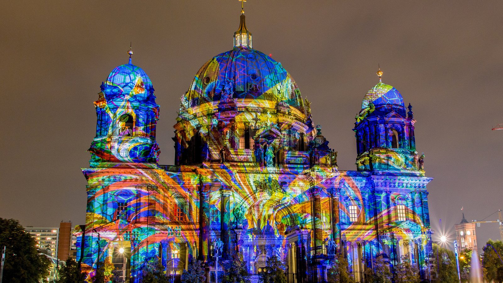 Обои ночь, berliner dom, огни, собор, церковь, германия, берлин, 2013, berlin festival of lights, deutschland, берлинский кафедральный собор, berlin cathedral, night, lights, cathedral, church, germany, berlin разрешение 1920x1200 Загрузить