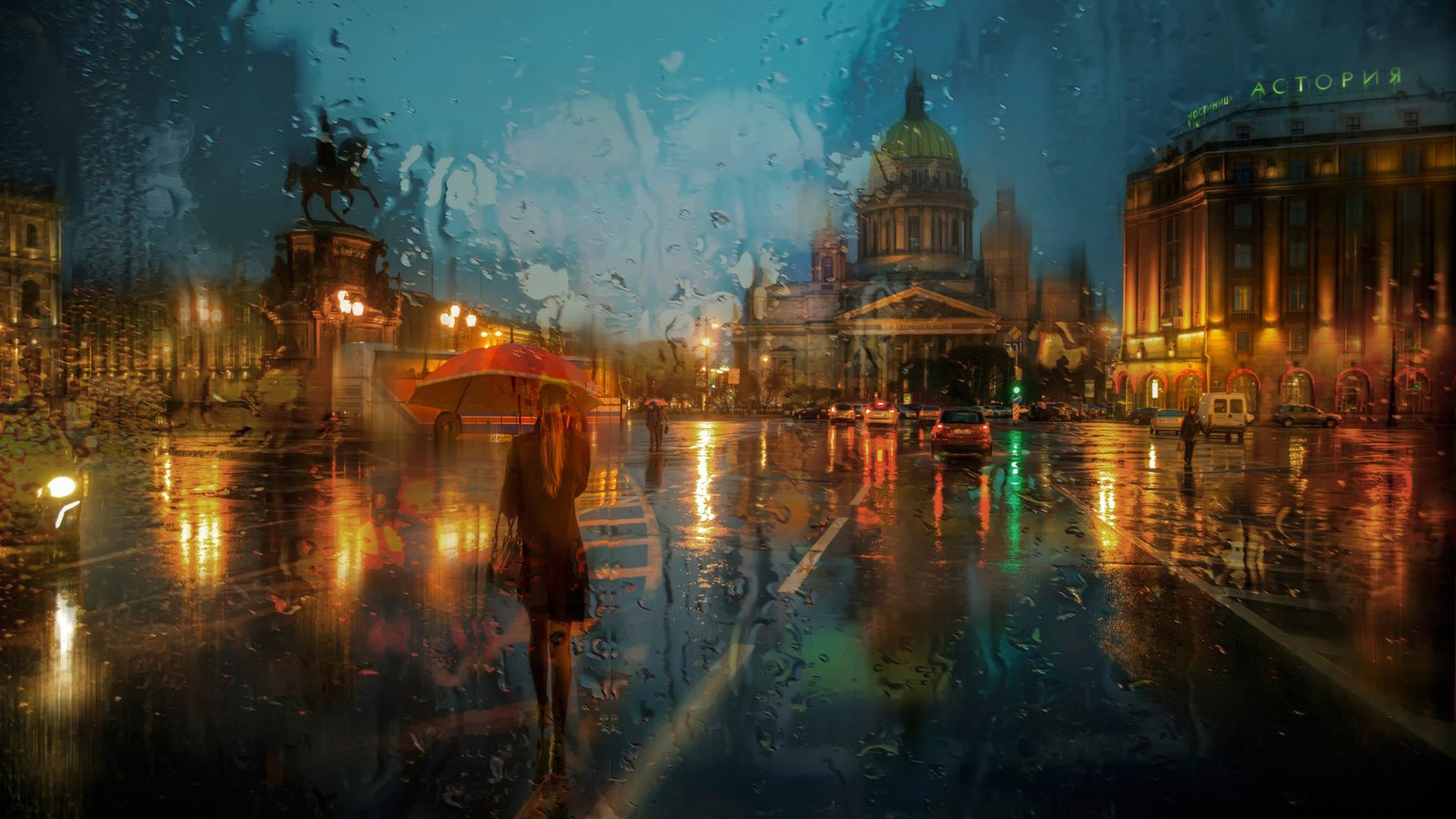 Обои дождь, st petersburg, исаакиевская площадь, rain, st. isaac's square разрешение 1920x1200 Загрузить