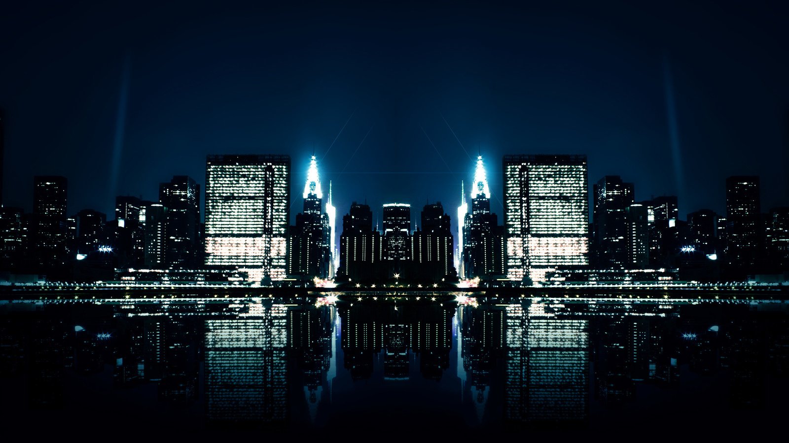 Обои отражение, города, ночного, зеркальное, reflection, city, night, mirror разрешение 2560x1600 Загрузить