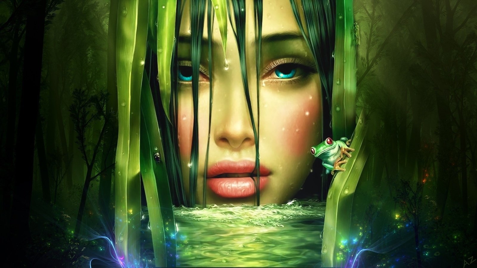 Обои вода, девушка, лягушка, лицо, water, girl, frog, face разрешение 1920x1080 Загрузить