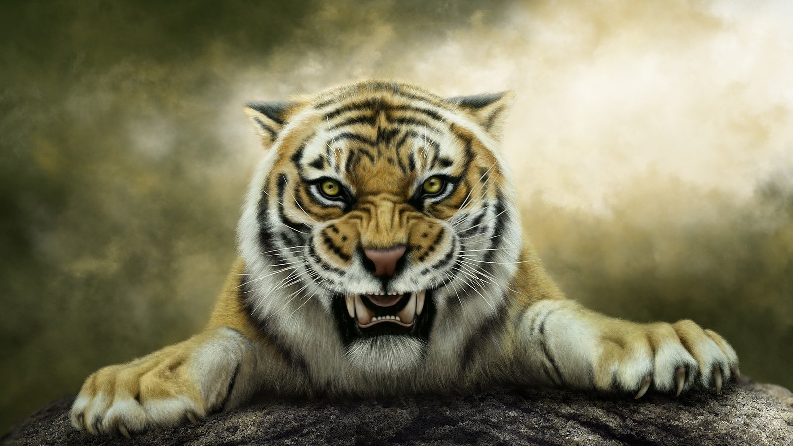 Обои тигр, арт, оскал, tiger, art, grin разрешение 2560x1440 Загрузить