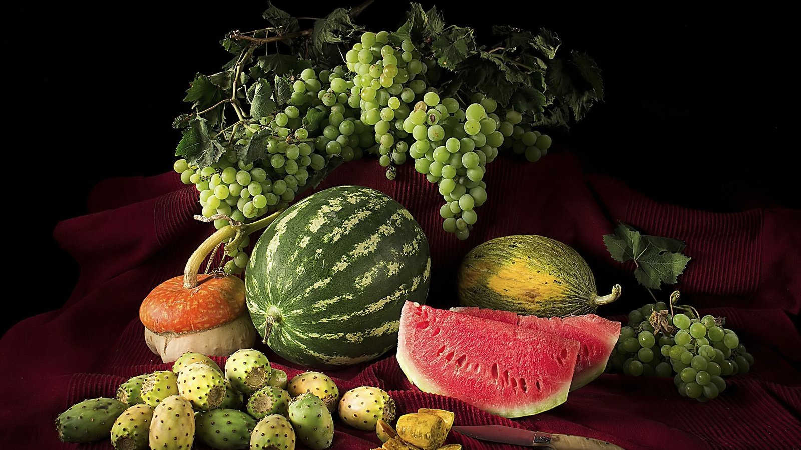 Обои виноград, фрукты, арбуз, ягоды, grapes, fruit, watermelon, berries разрешение 2048x1342 Загрузить