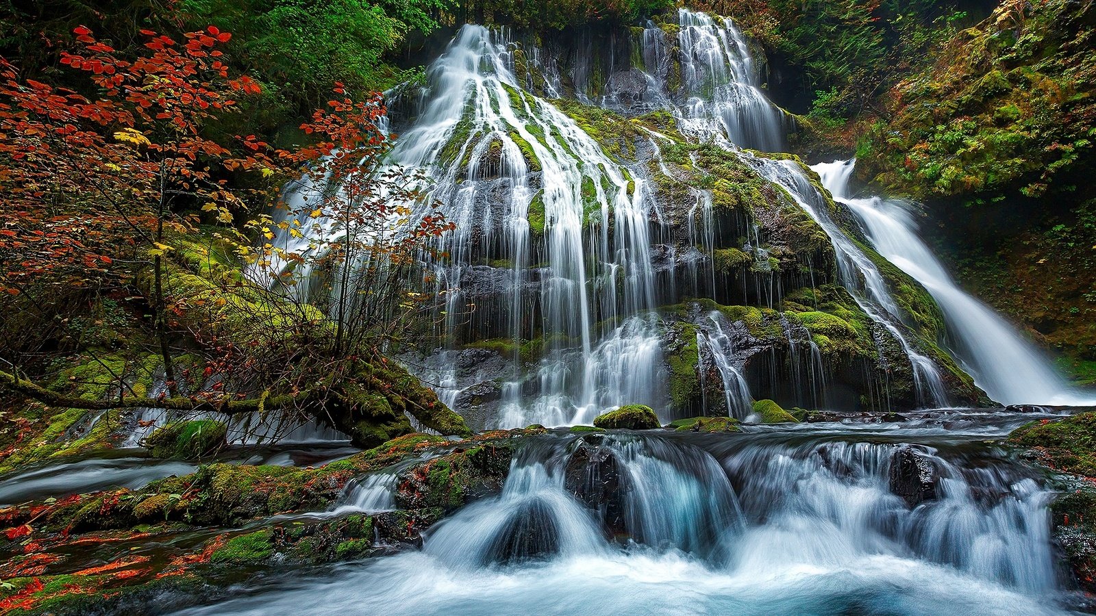 Обои вода, камни, водопад, осень, поток, мох, water, stones, waterfall, autumn, stream, moss разрешение 2048x1309 Загрузить