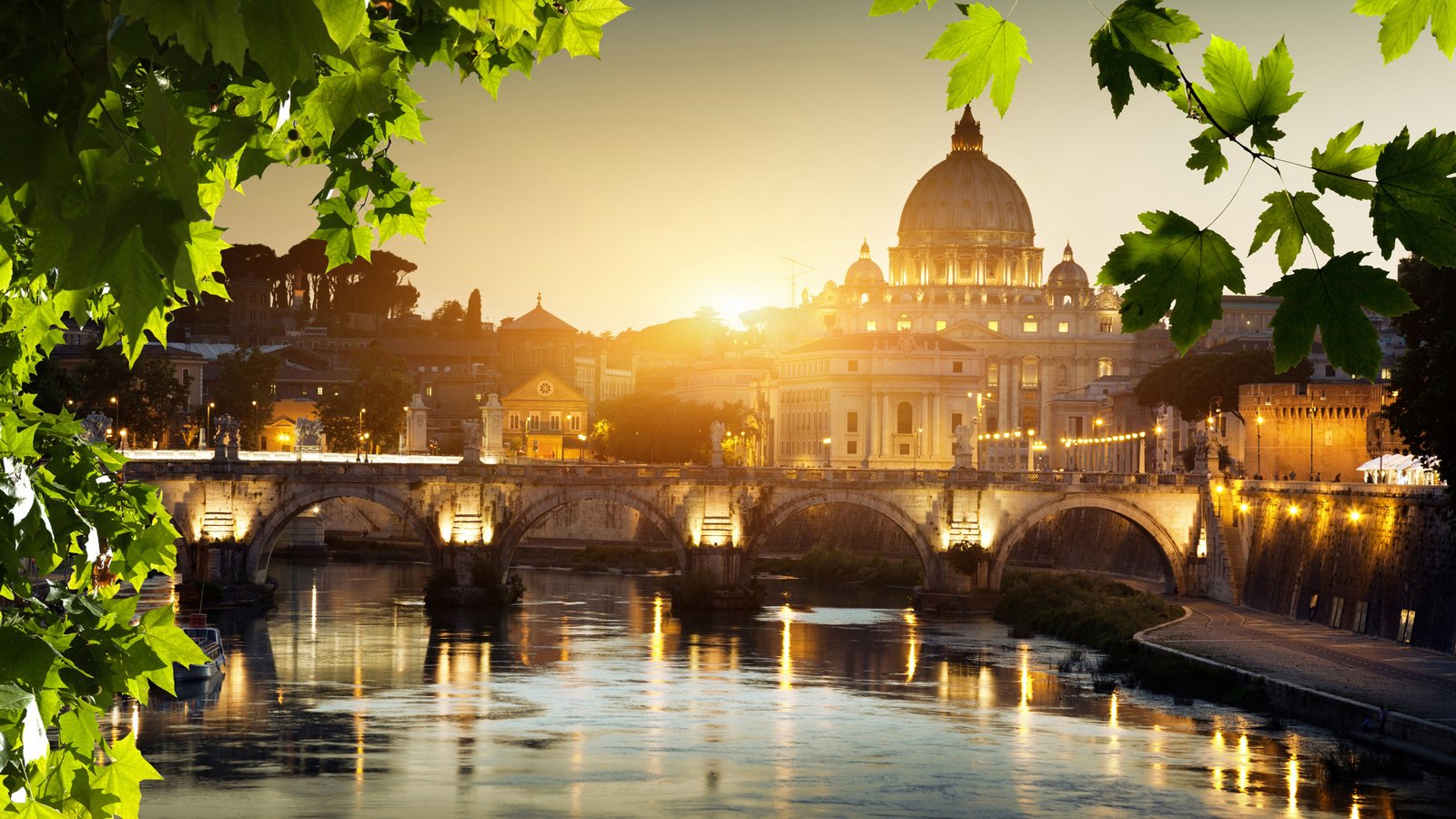 Обои огни, отражение, мост, город, италия, рим, lights, reflection, bridge, the city, italy, rome разрешение 2880x1800 Загрузить