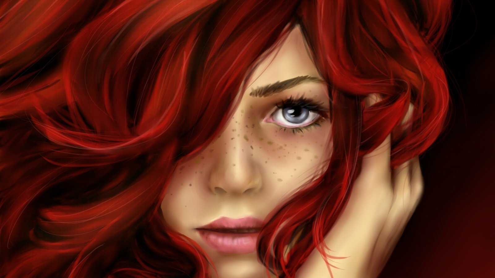 Обои арт, веснушки, девушка, взгляд, рыжая, кудри, волосы, лицо, живопись, art, freckles, girl, look, red, curls, hair, face, painting разрешение 1920x1440 Загрузить