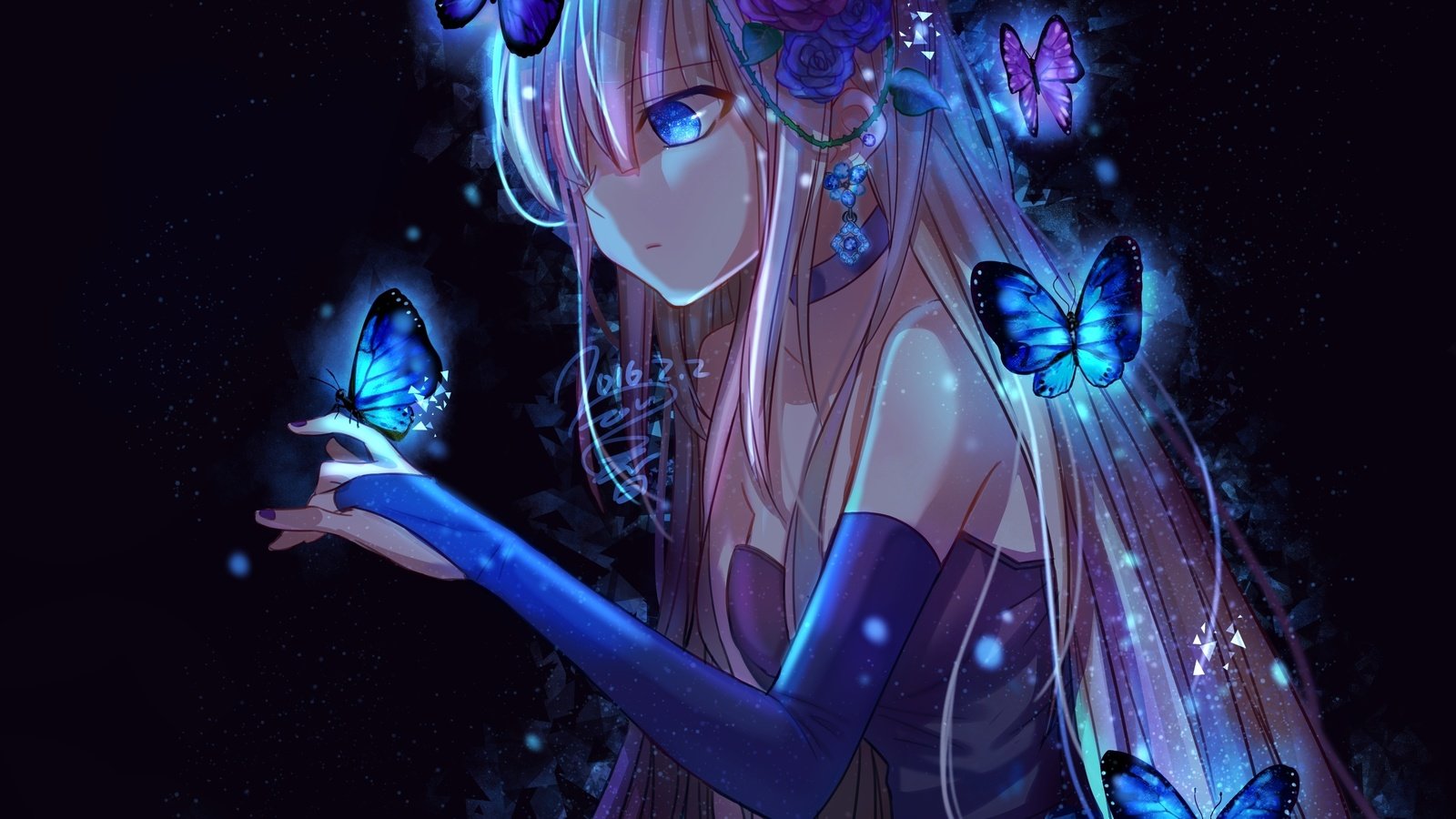 Обои цветы, арт, девушка, аниме, бабочки, krain0406, анеме, flowers, art, girl, anime, butterfly разрешение 3000x2576 Загрузить