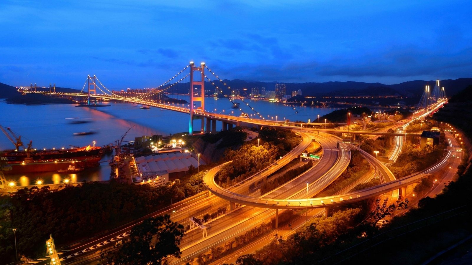 Обои ночь, мост, город, дороги, гон-конг, гонконг, цинма, night, bridge, the city, road, hong kong, tsing ma bridge разрешение 1920x1080 Загрузить