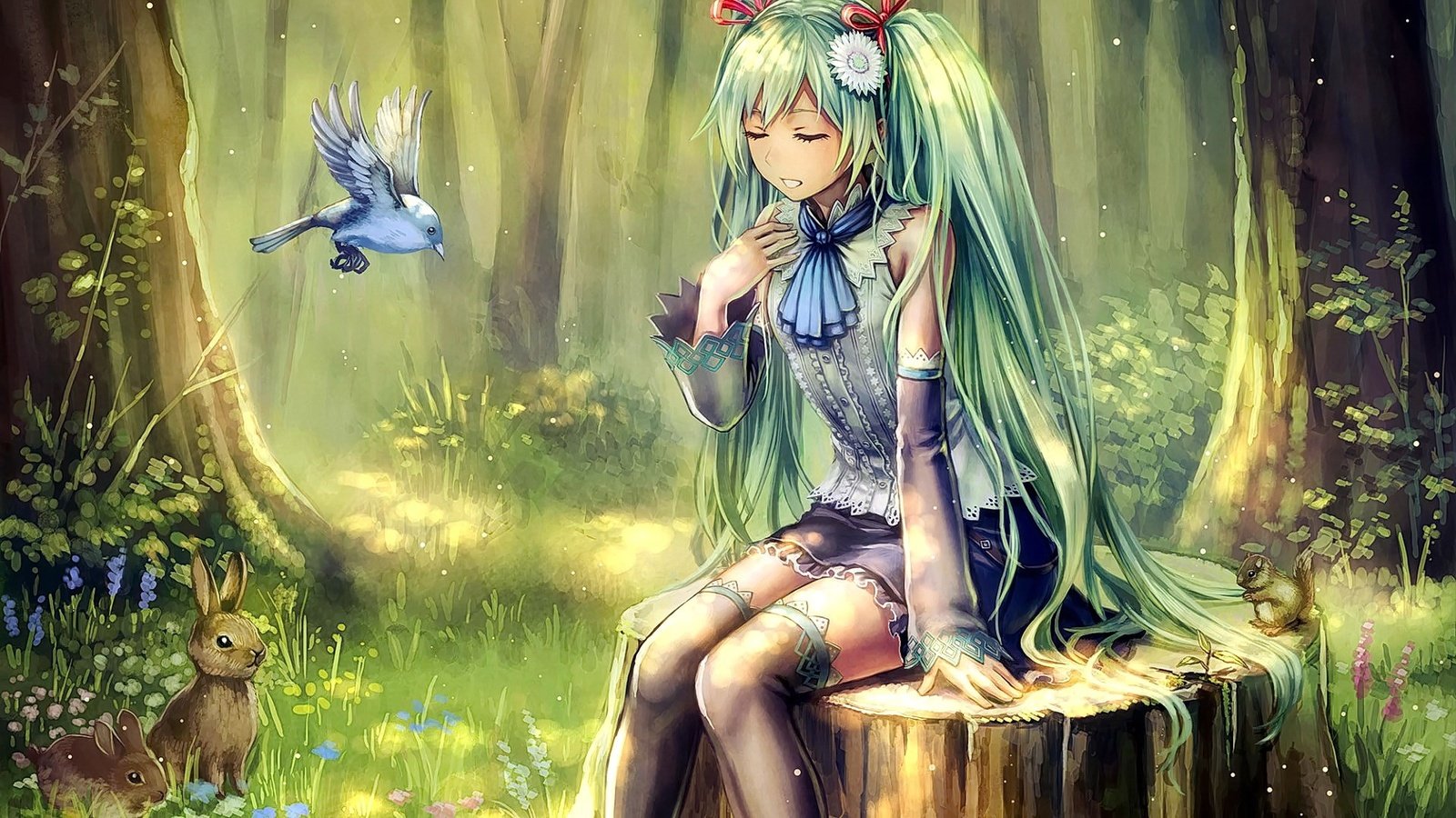 Обои лес, девушка, аниме, птицы, forest, girl, anime, birds разрешение 1920x1080 Загрузить