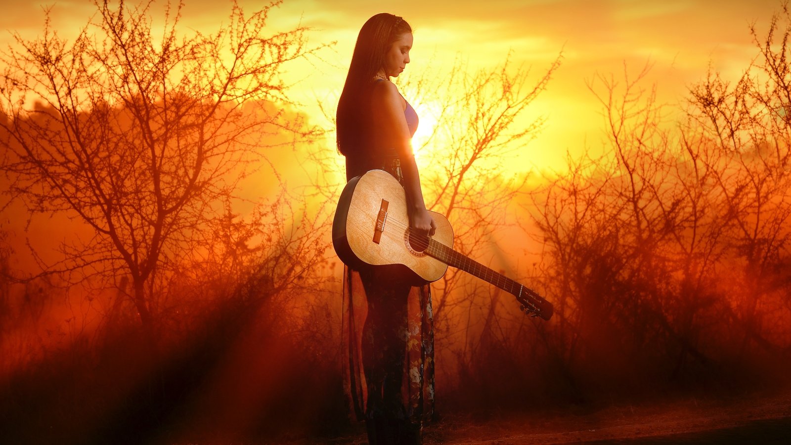 Обои природа, закат, девушка, гитара, nature, sunset, girl, guitar разрешение 4928x3264 Загрузить