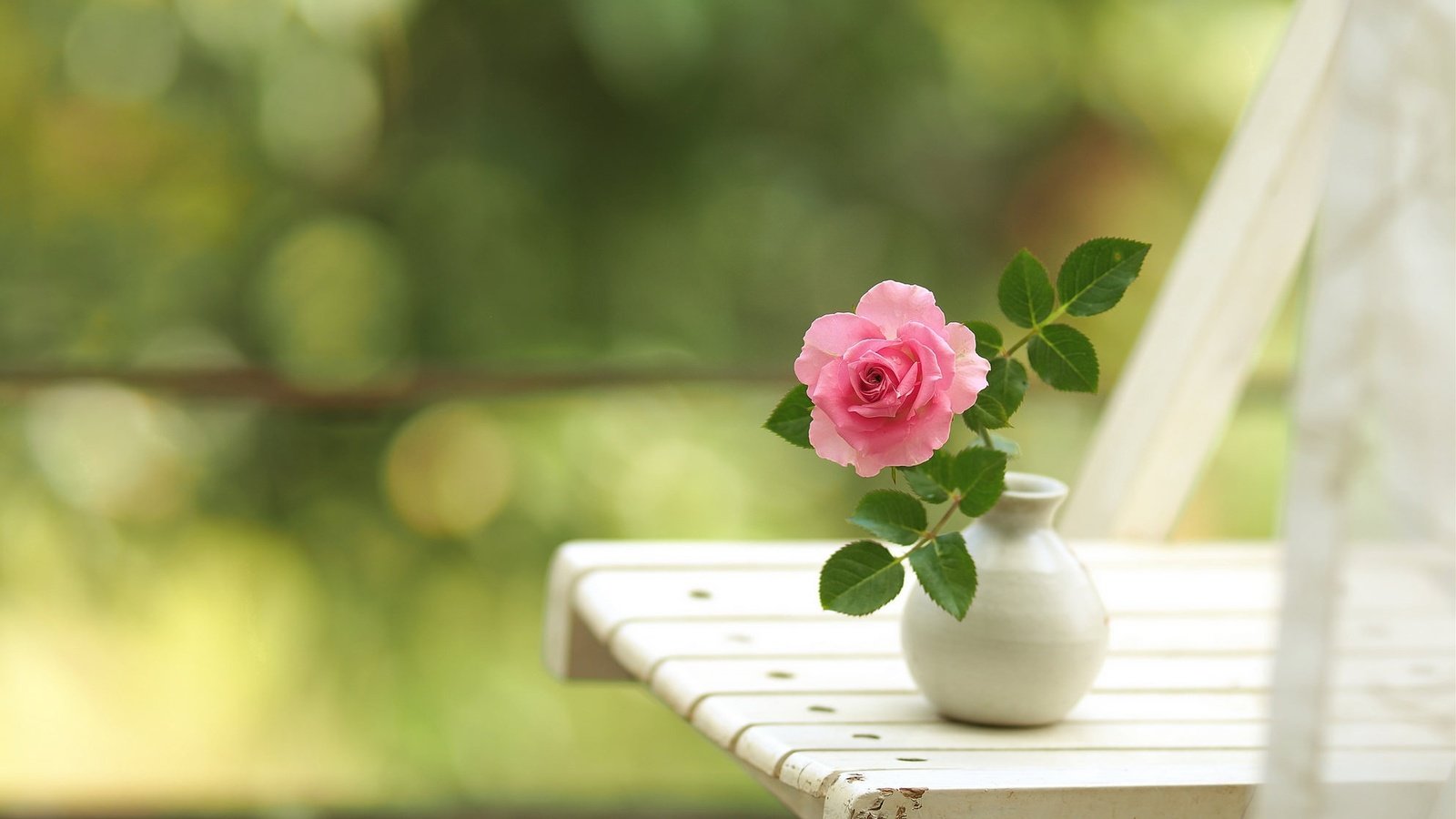 Обои цветы, роза, стул, боке, вазочка, flowers, rose, chair, bokeh, vase разрешение 1987x1489 Загрузить