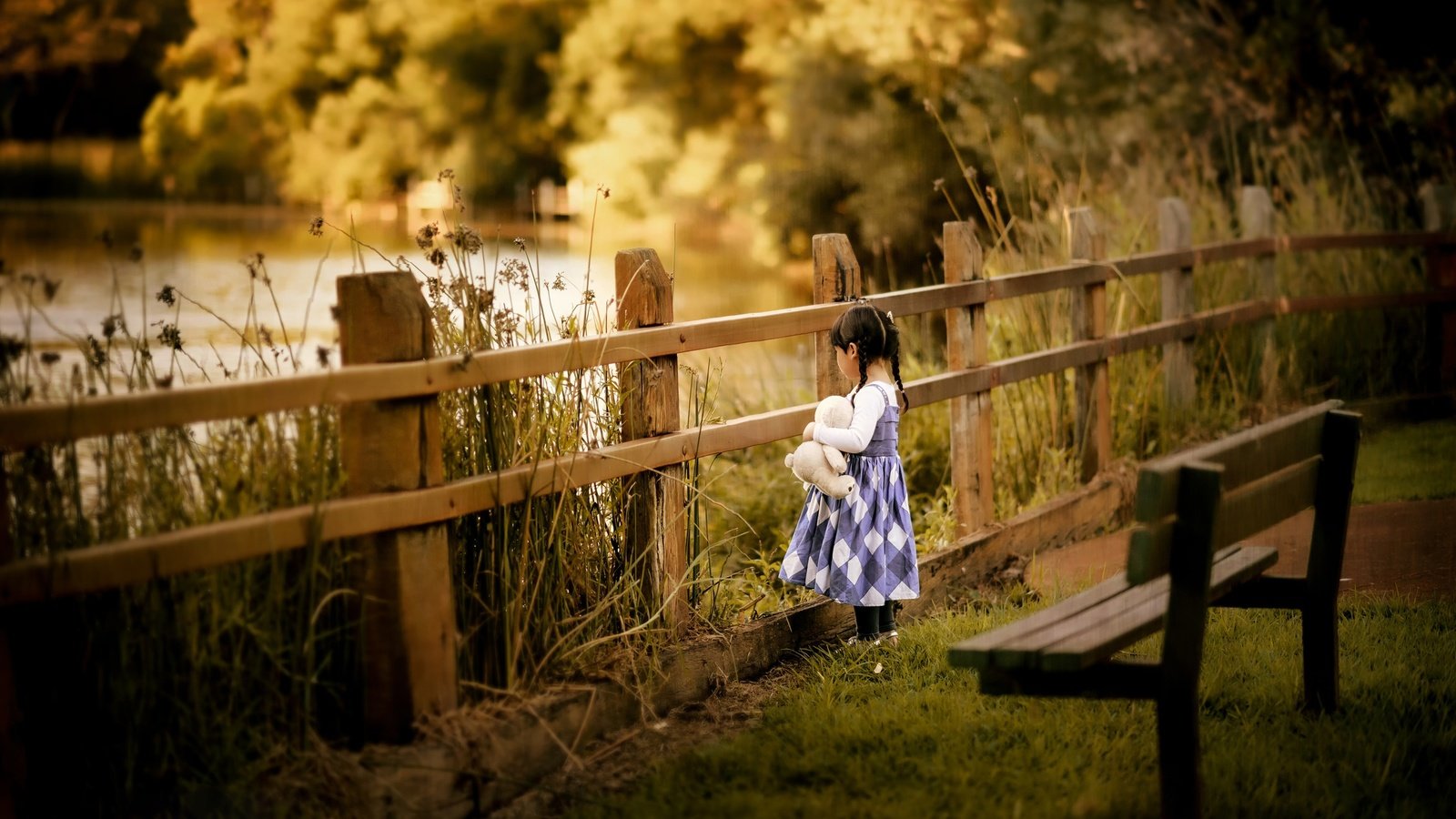 Обои природа, забор, дети, девочка, игрушка, скамейка, ребенок, косички, nature, the fence, children, girl, toy, bench, child, braids разрешение 2500x1563 Загрузить