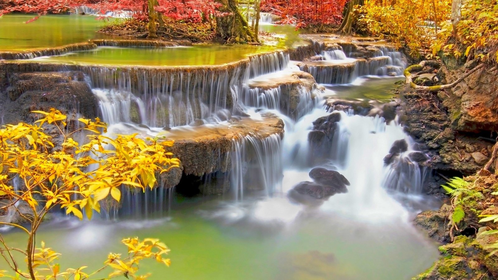 Обои камни, водопад хуай мэй хамин, huay mae khamin waterfalls, лес, khuean srinagarindra national park, водопад хуай мае кхамин, водопад, kamin mae huay, осень, таиланд, тропики, huay maekamin waterfall, канчанабури, stones, forest, waterfall, autumn, thailand, tropics, waterfall huay maekamin, kanchanaburi разрешение 1920x1200 Загрузить