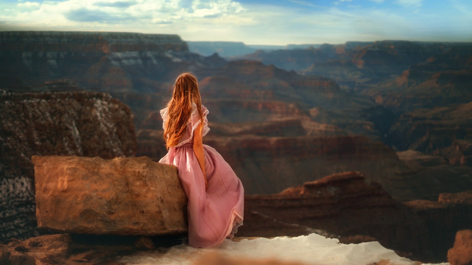 Обои небо, tj drysdale, большой каньон, девушка, утро, каньон, модель, камень, рыжеволосая, розовое платье, the sky, the grand canyon, girl, morning, canyon, model, stone, redhead, pink dress разрешение 2048x1365 Загрузить
