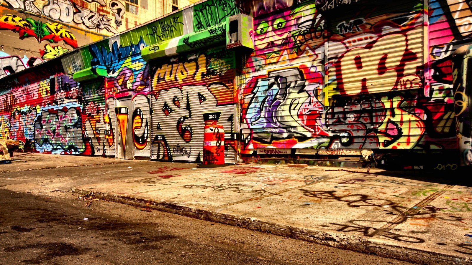 Обои дорога, стена, улица, граффити, городской район, уличное искусство, road, wall, street, graffiti разрешение 2560x1600 Загрузить