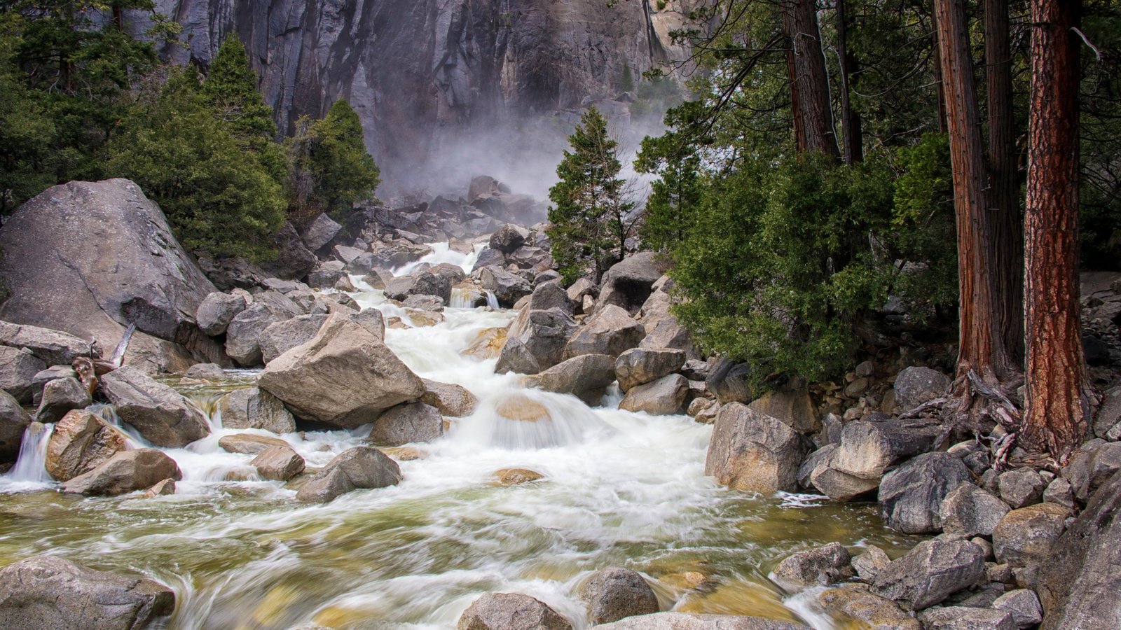 Обои скалы, природа, камни, лес, сша, горная река, йосемити, rocks, nature, stones, forest, usa, mountain river, yosemite разрешение 4945x3300 Загрузить