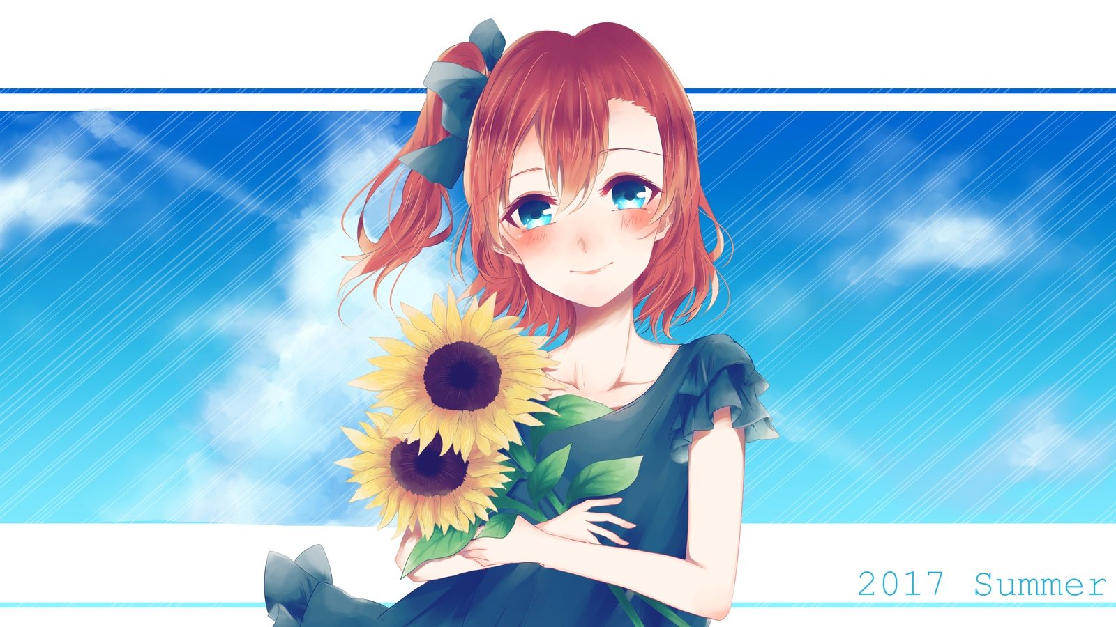 Обои рыжая, подсолнухи, love live, коусака гонока, red, sunflowers, kousaka honoka разрешение 5209x3508 Загрузить