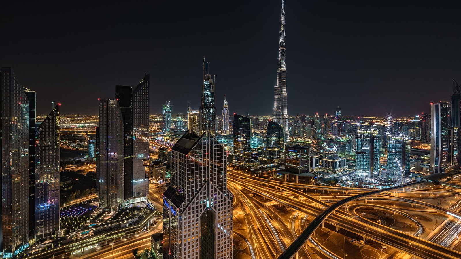 Обои ночь, огни, город, дубаи, оаэ, achim thomae, night, lights, the city, dubai, uae разрешение 1920x1200 Загрузить