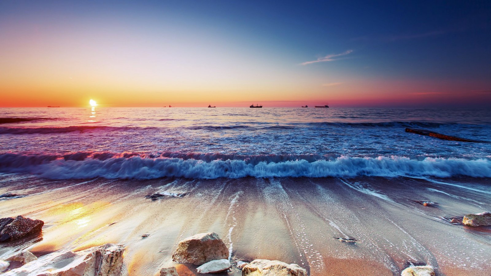 Обои закат, море, пляж, sunset, sea, beach разрешение 3840x2160 Загрузить
