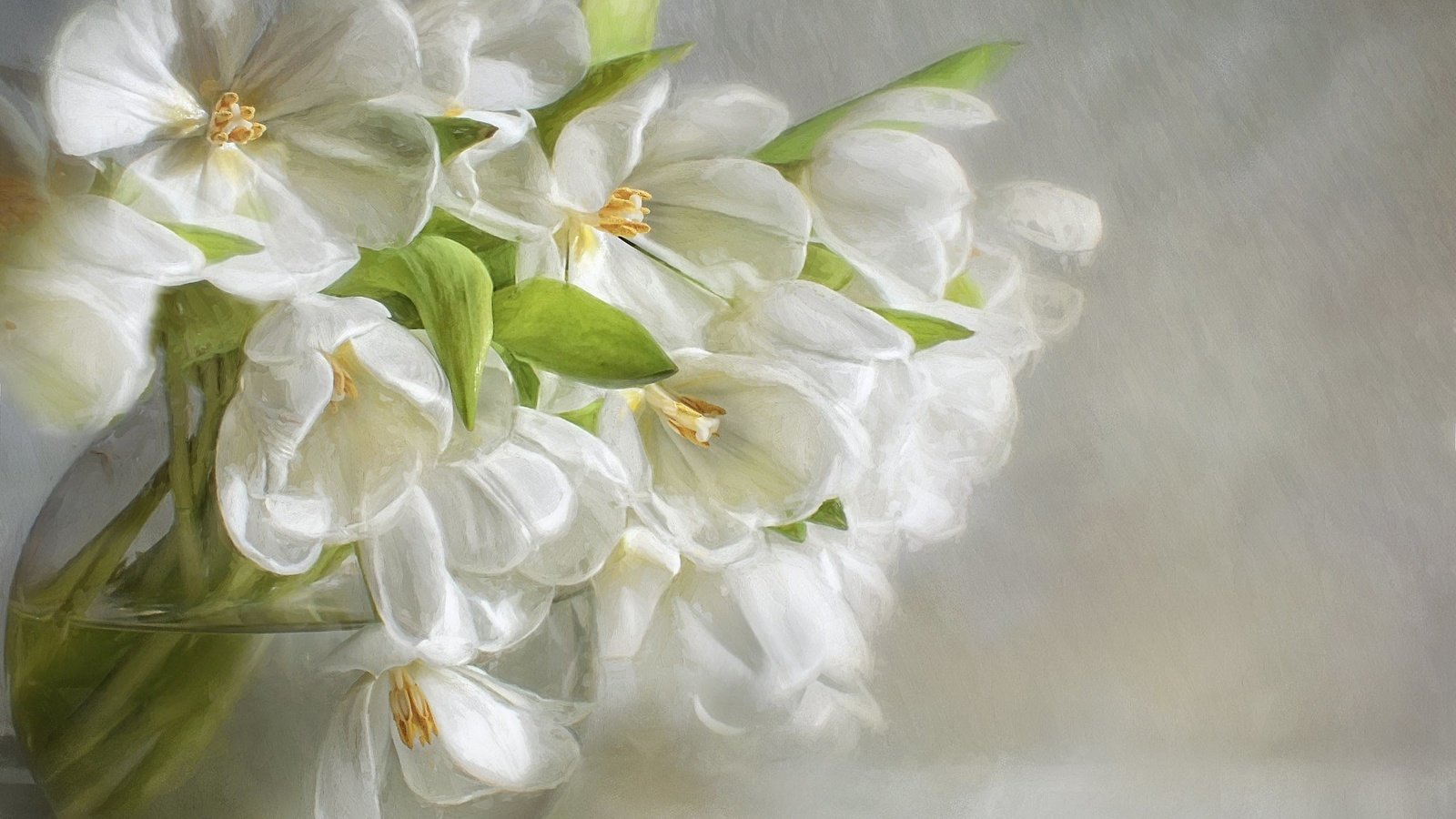 Обои цветы, лепестки, букет, белые, ваза, живопись, flowers, petals, bouquet, white, vase, painting разрешение 2048x1532 Загрузить