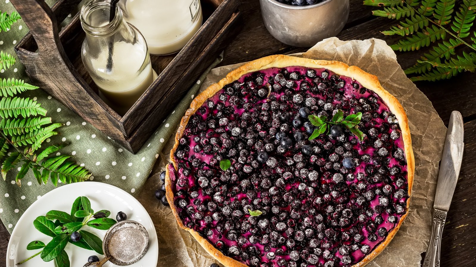 Обои мята, ягоды, черника, выпечка, пирог, mint, berries, blueberries, cakes, pie разрешение 3000x2000 Загрузить