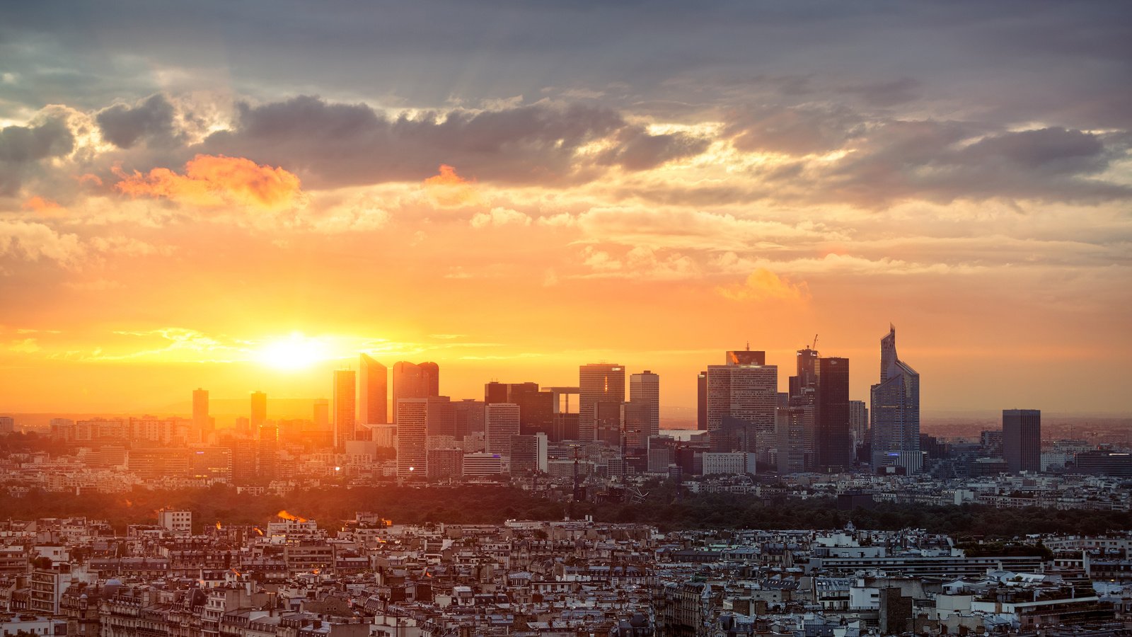 Обои закат, панорама, город, париж, франция, sunset, panorama, the city, paris, france разрешение 3840x2400 Загрузить