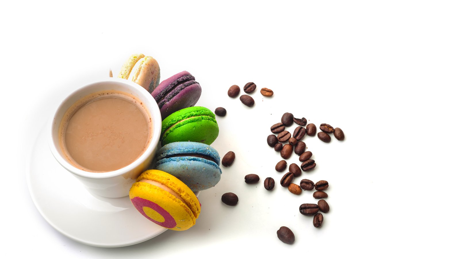 Обои кофе, кружка, макаруны, галеты, coffee, mug, macaroon, biscuits разрешение 6016x4016 Загрузить