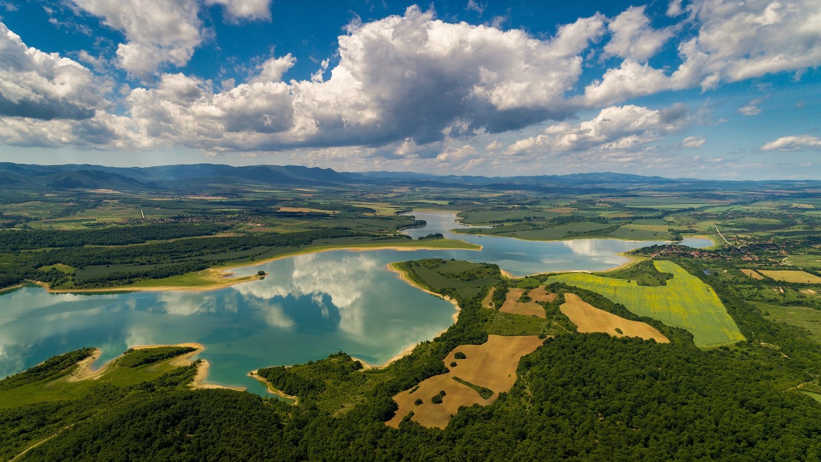 Обои небо, река, водоем, берега, вид с высоты, the sky, river, pond, bank, the разрешение 3840x2160 Загрузить