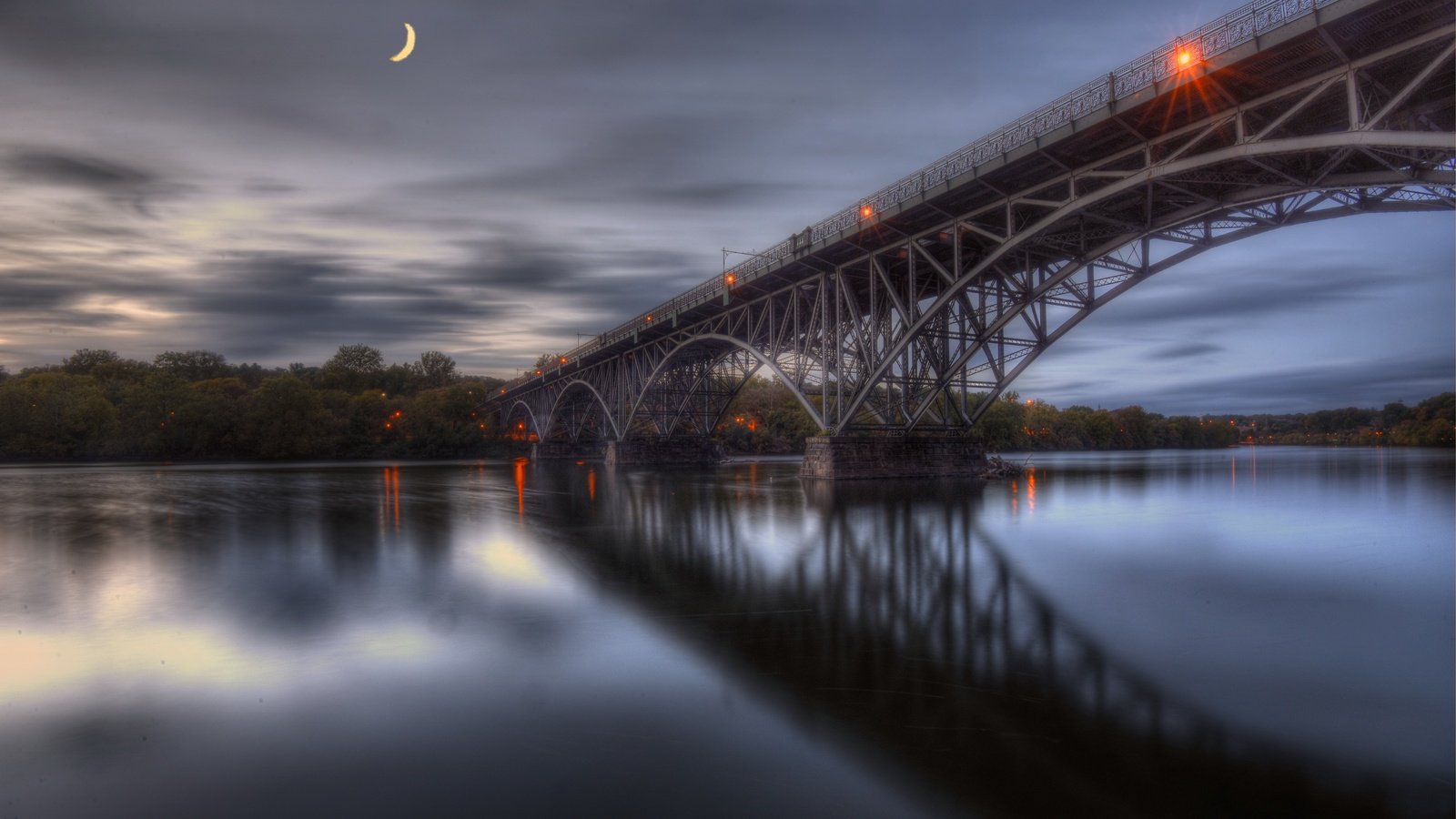 Обои река, мост, луна, river, bridge, the moon разрешение 3840x2160 Загрузить