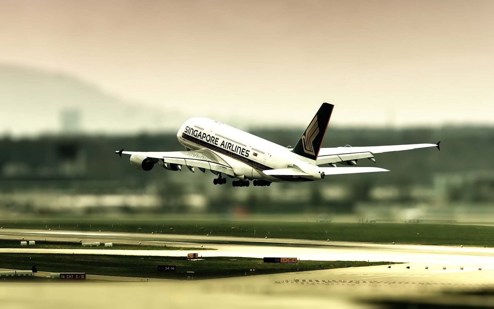 Обои airbus 380, zurich airport, взлёт, tilt shift, the rise разрешение 2560x1600 Загрузить