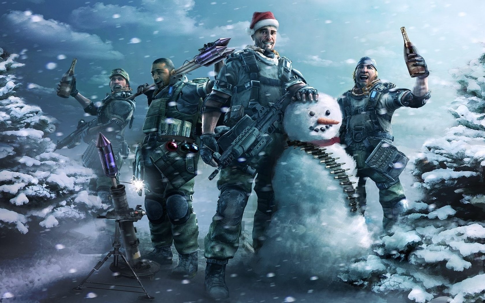 Обои зима, радость, снеговик, killzone 2, мужики, winter, joy, snowman, men разрешение 1920x1080 Загрузить