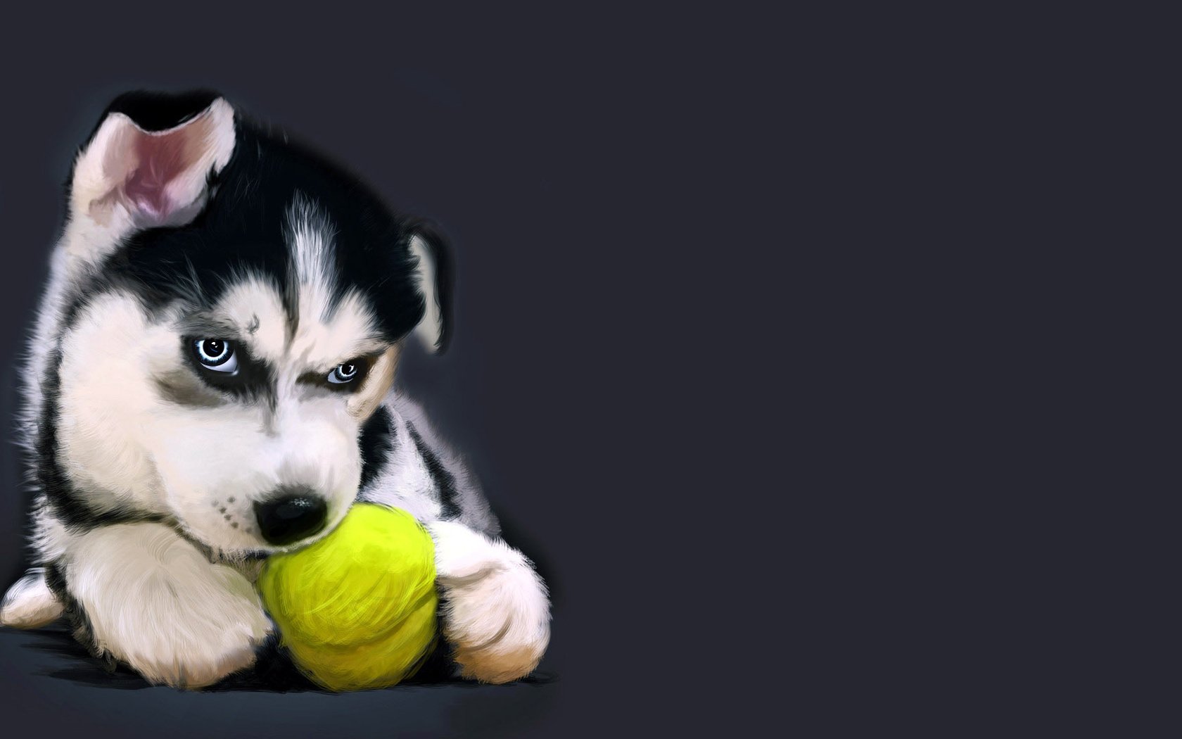 Обои рисунок, собака, щенок, хаски, мячик, figure, dog, puppy, husky, the ball разрешение 1920x1080 Загрузить