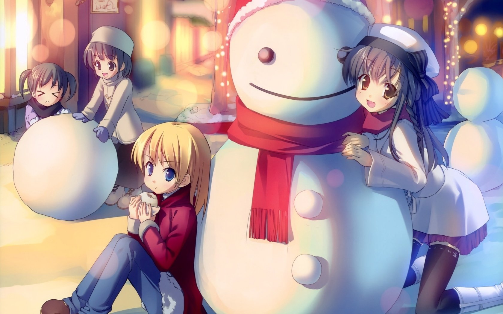 Обои зима, настроение, аниме, снеговик, друзья, winter, mood, anime, snowman, friends разрешение 2000x1417 Загрузить