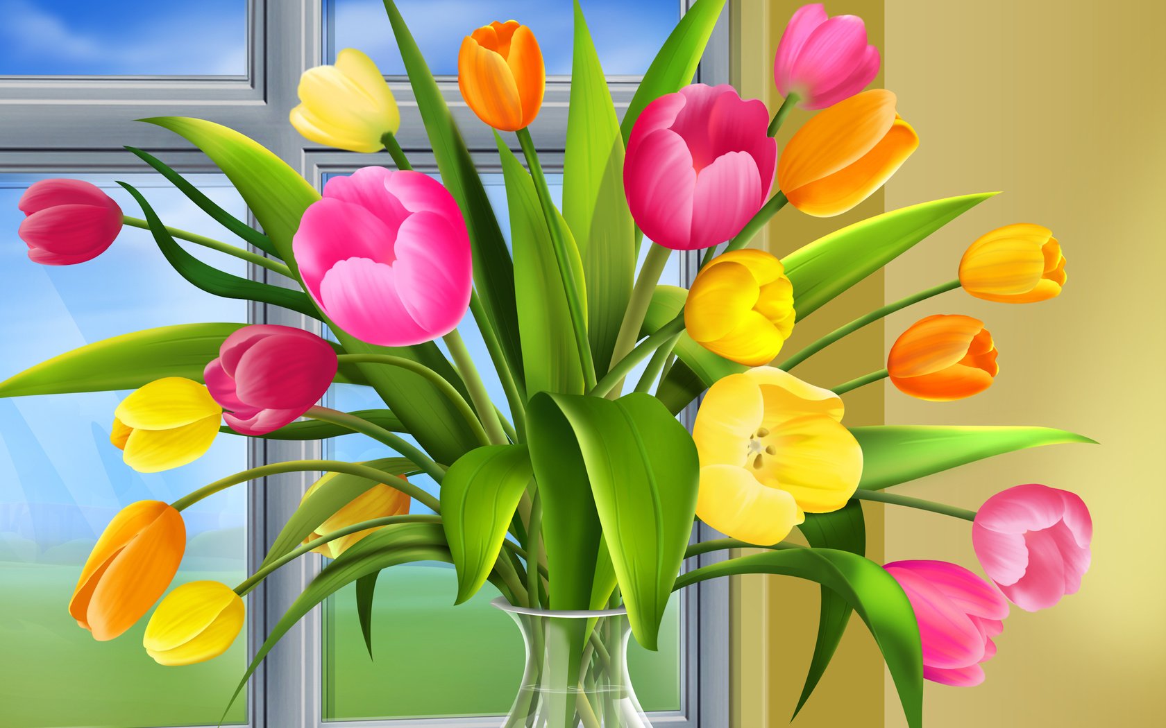 Обои тюльпаны, окно, ваза, tulips, window, vase разрешение 2560x1670 Загрузить
