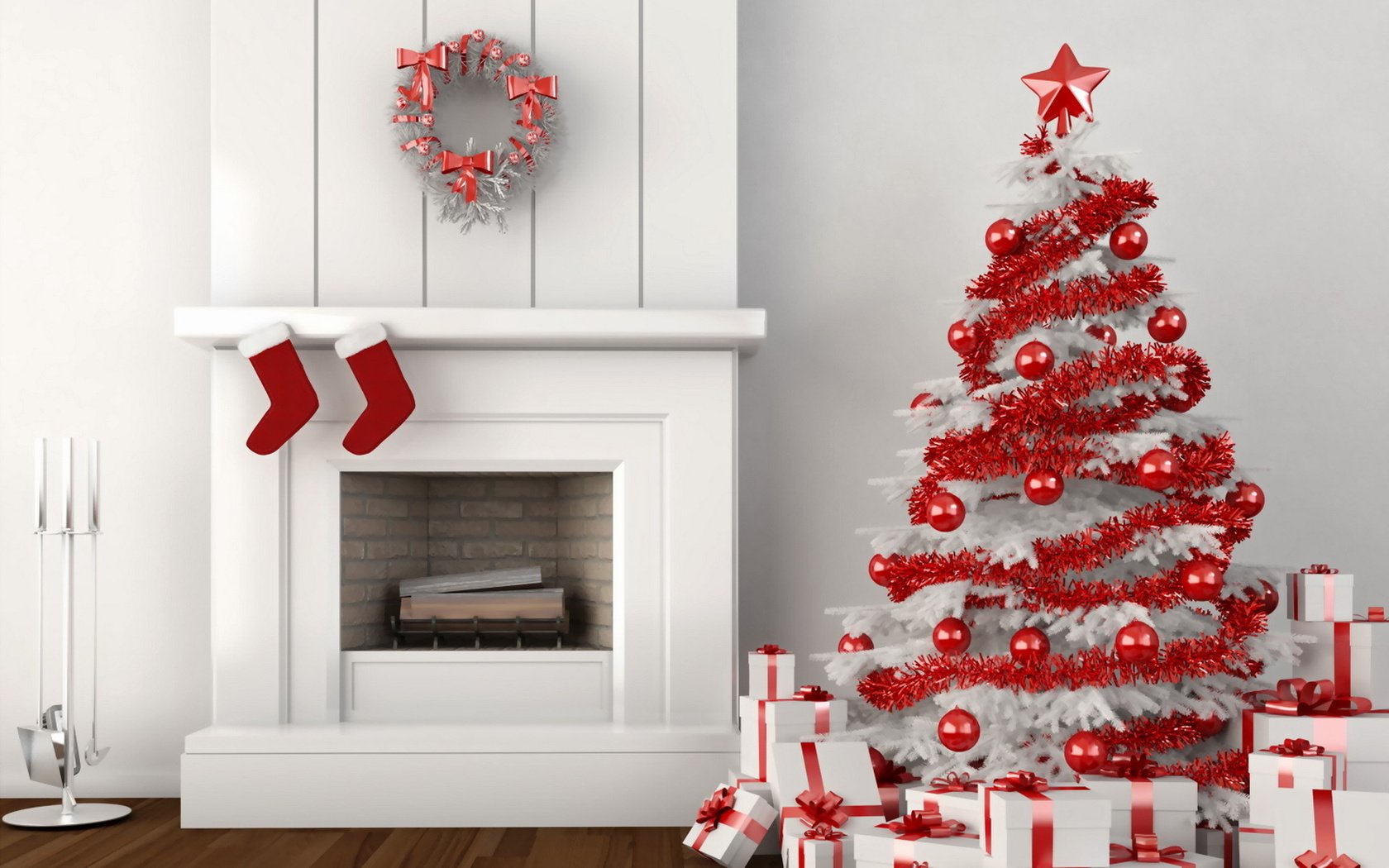 Обои елка, подарки, камин, паркет, tree, gifts, fireplace, flooring разрешение 1920x1200 Загрузить