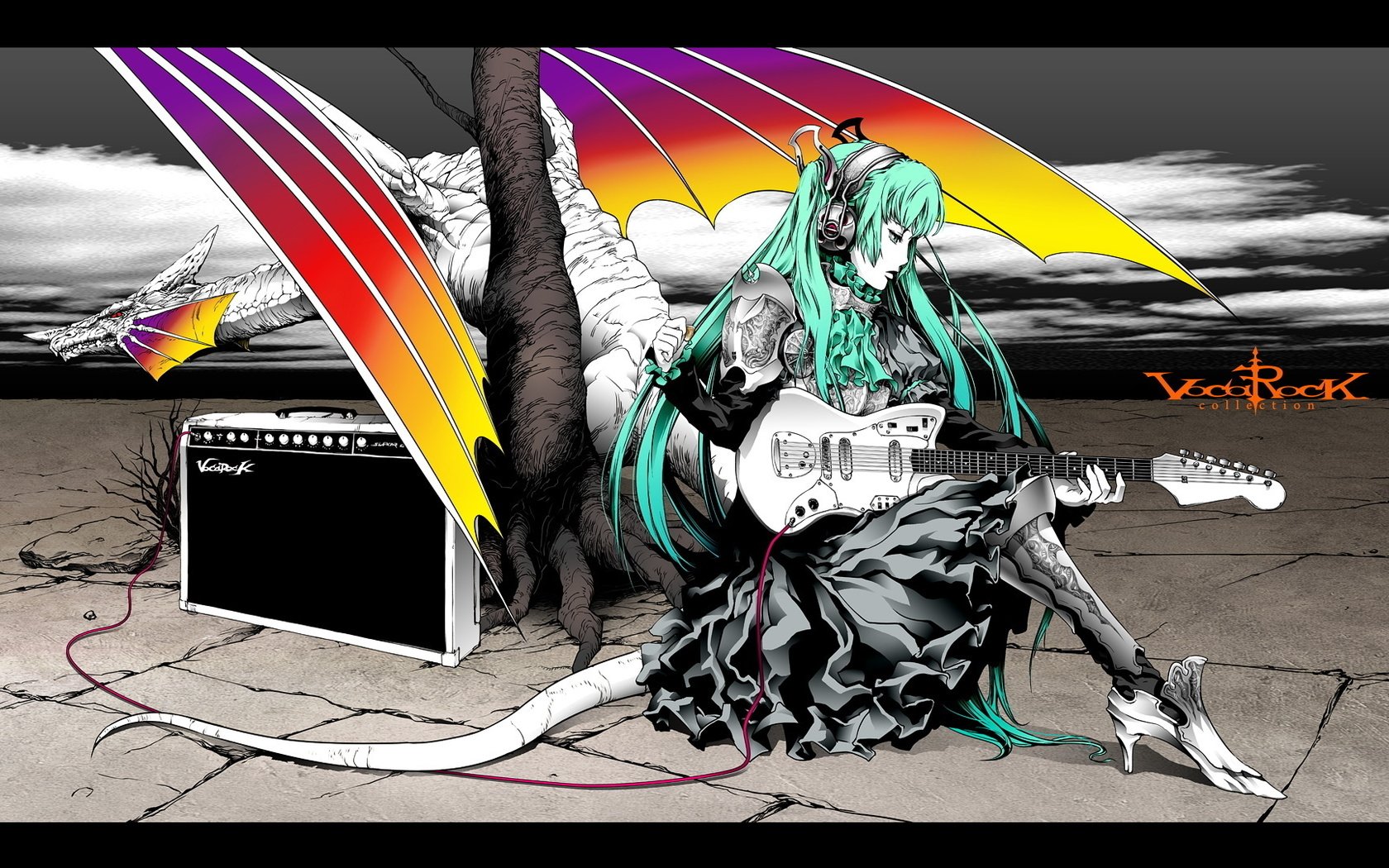 Обои гитара, вокалоид, усилитель, мику хацунэ, guitar, vocaloid, amplifier, hatsune miku разрешение 1920x1080 Загрузить