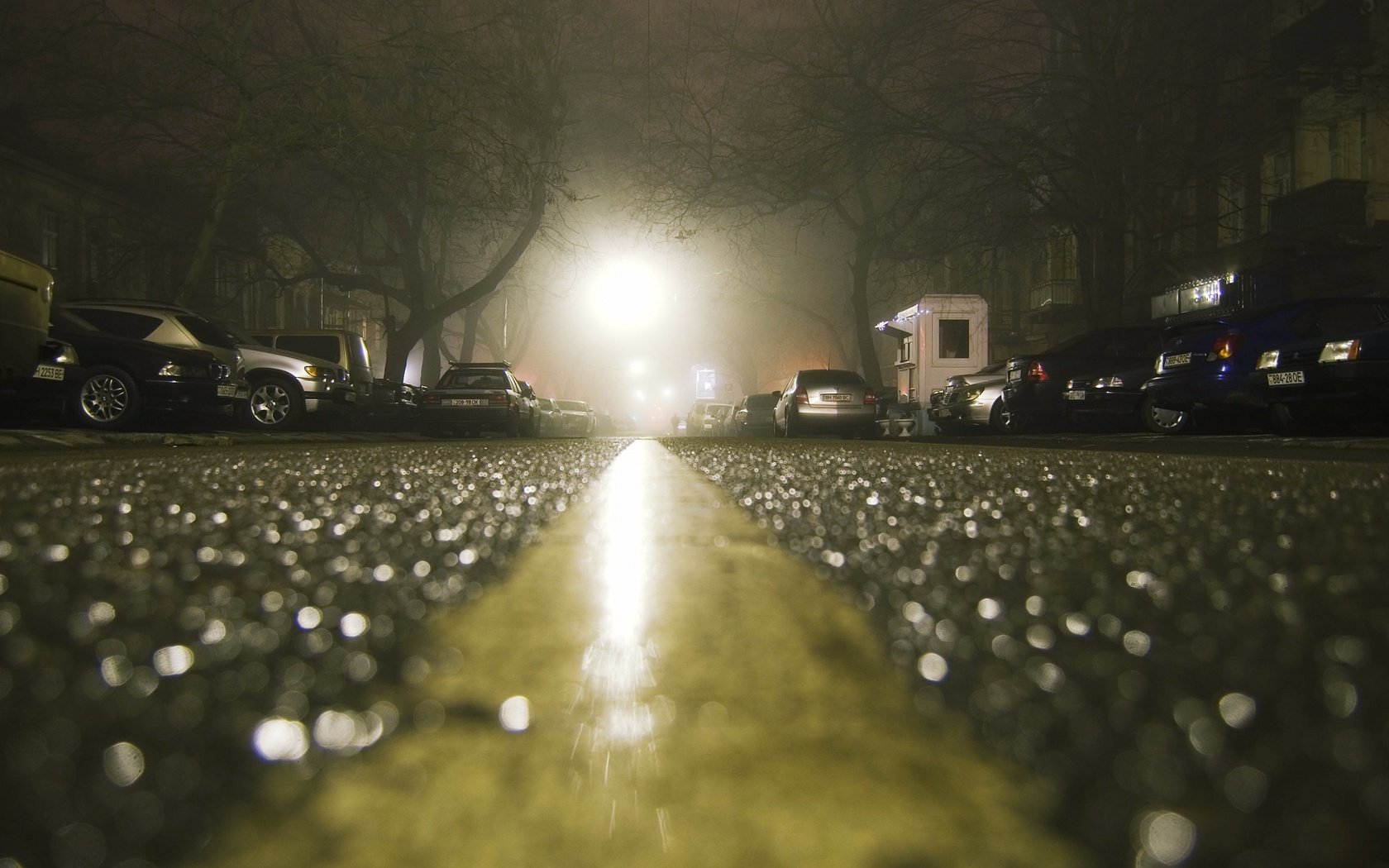 Обои ночь, макро, дома, машины, асфальт после дождя, night, macro, home, machine, asphalt after the rain разрешение 2560x1600 Загрузить