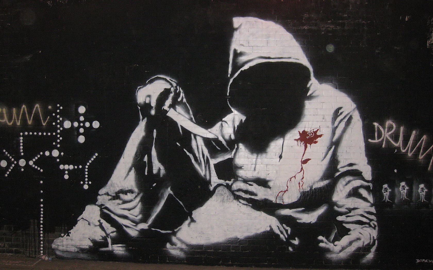 Обои banksy, hoodie, графитти, graffiti разрешение 1920x1080 Загрузить