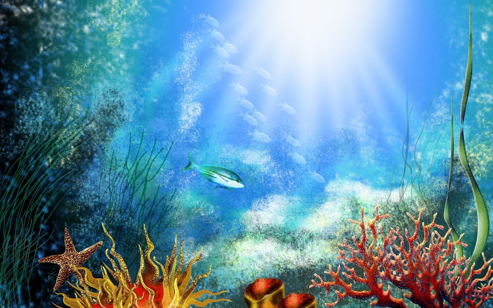 Обои рыбки, дно, кораллы, водоросли, fish, the bottom, corals, algae разрешение 1920x1200 Загрузить