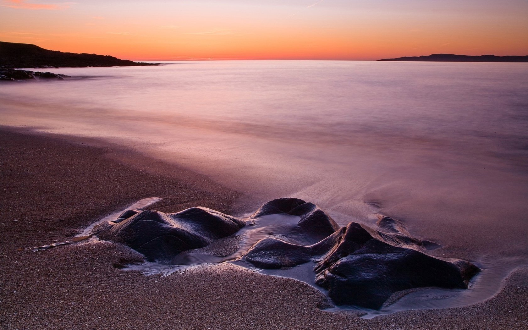 Обои камни, берег, закат, море, песок, пляж, сумерки, выдержка, stones, shore, sunset, sea, sand, beach, twilight, excerpt разрешение 1920x1200 Загрузить