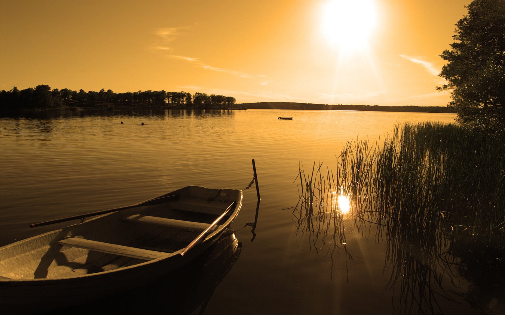 Обои озеро, природа, закат, лодка, lake, nature, sunset, boat разрешение 1920x1200 Загрузить