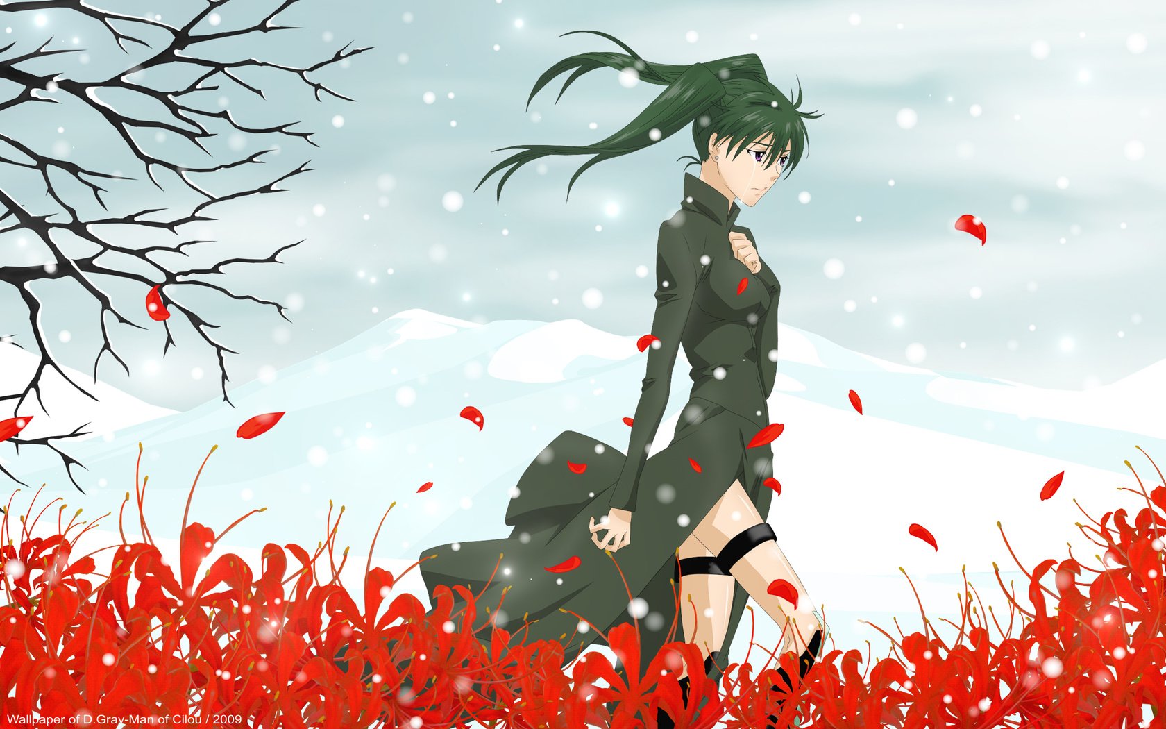 Обои цветы, поле, слезы, d.gray-man, lenalee lee, flowers, field, tears разрешение 2560x1600 Загрузить