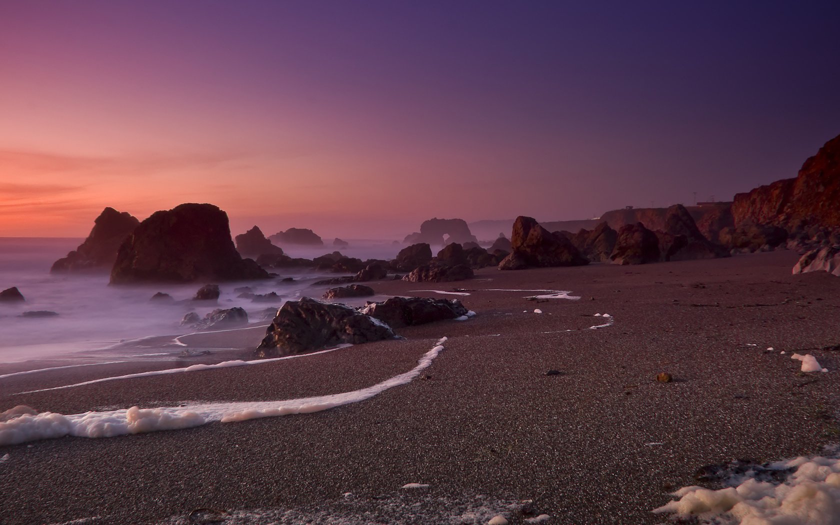 Обои скалы, песок, пляж, океан, калифорния, foam of the sea, bodega bay, rocks, sand, beach, the ocean, ca разрешение 1920x1080 Загрузить