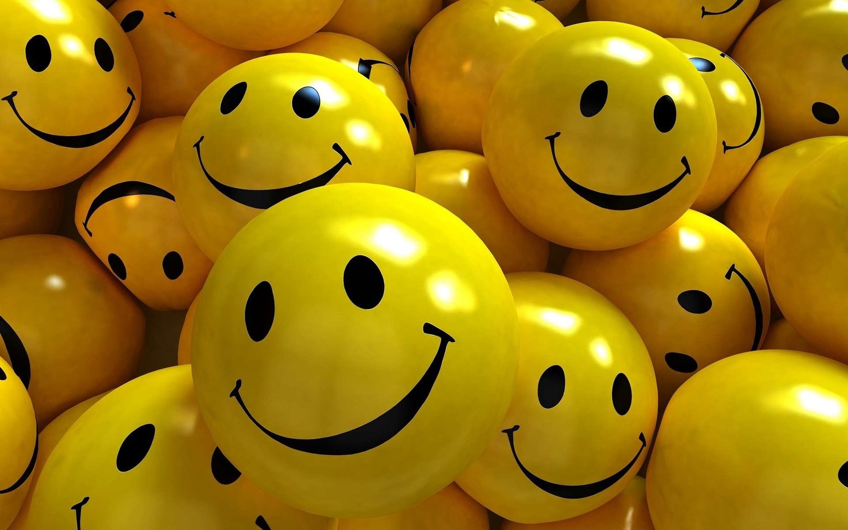 Обои шары, фон, улыбка, желтые, 3д, смайлики, balls, background, smile, yellow, 3d, emoticons разрешение 1920x1200 Загрузить