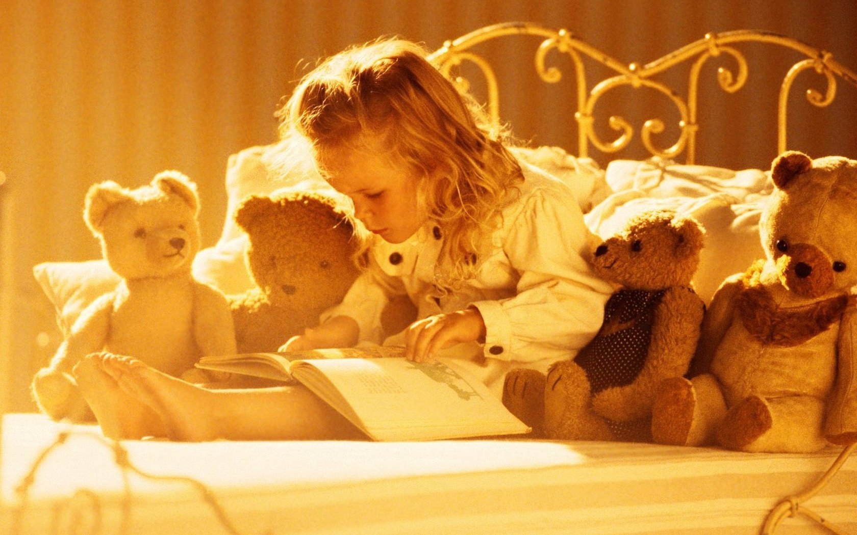 Обои солнце, девочка, ребенок, плюшевые мишки, книжка, the sun, girl, child, teddy bears, owner разрешение 1920x1440 Загрузить