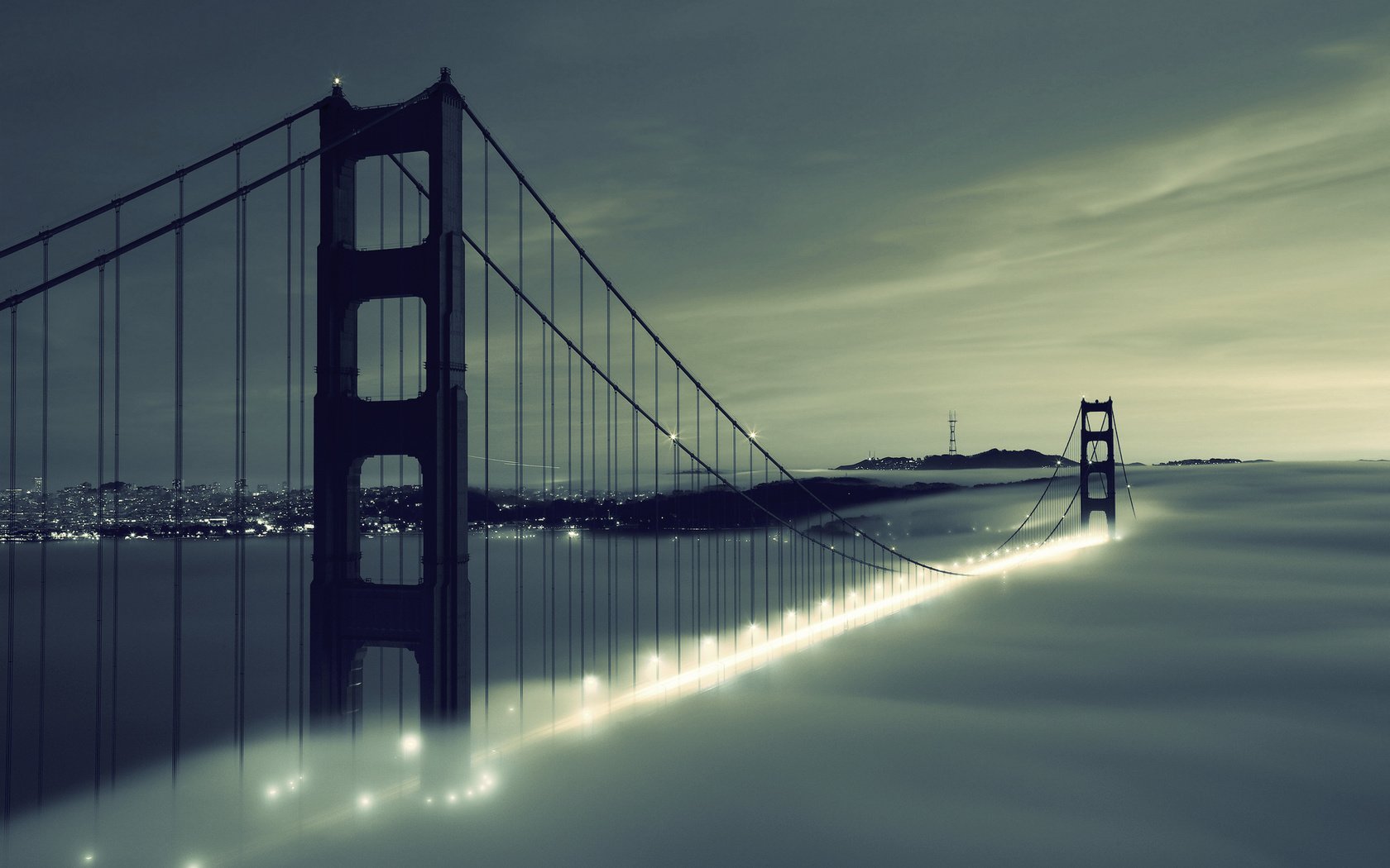 Обои туман, мост, город, сша, fog, bridge, the city, usa разрешение 1920x1280 Загрузить