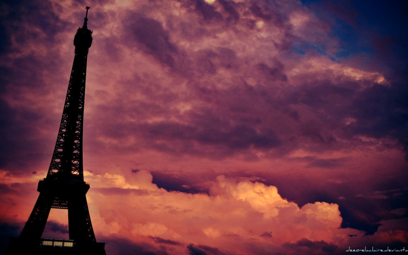 Обои облака, закат, париж, эйфелева башня, красиво, clouds, sunset, paris, eiffel tower, beautiful разрешение 1920x1080 Загрузить