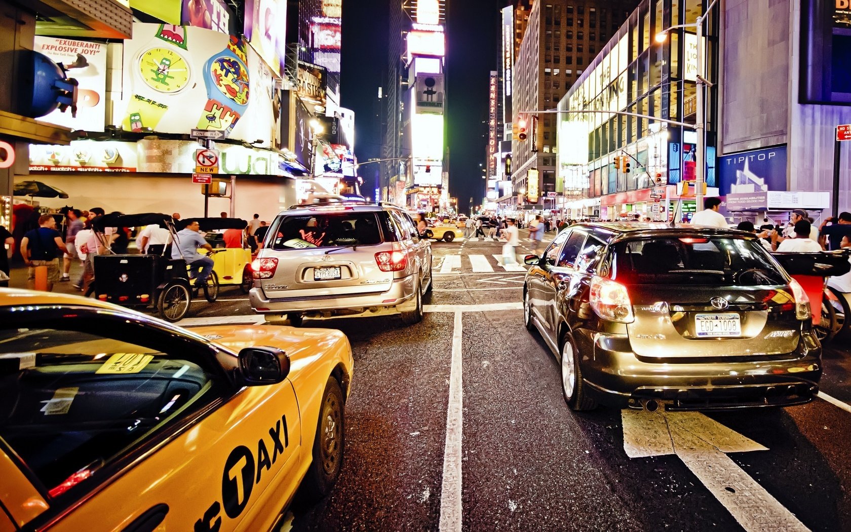 Обои дорога, ночь, улица, нью-йорк, машины, такси, road, night, street, new york, machine, taxi разрешение 2560x1600 Загрузить